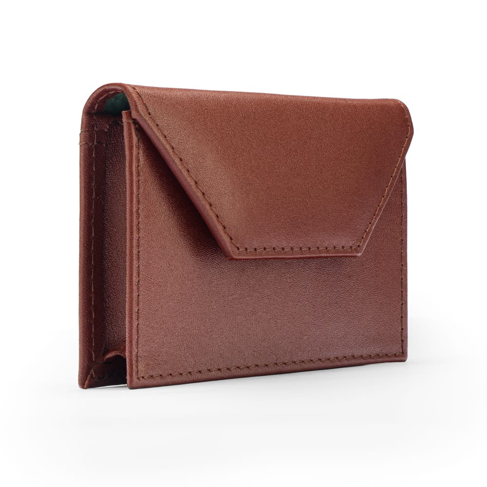 Leather business card holder, dark tan, side
