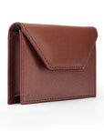 Leather business card holder, dark tan, side