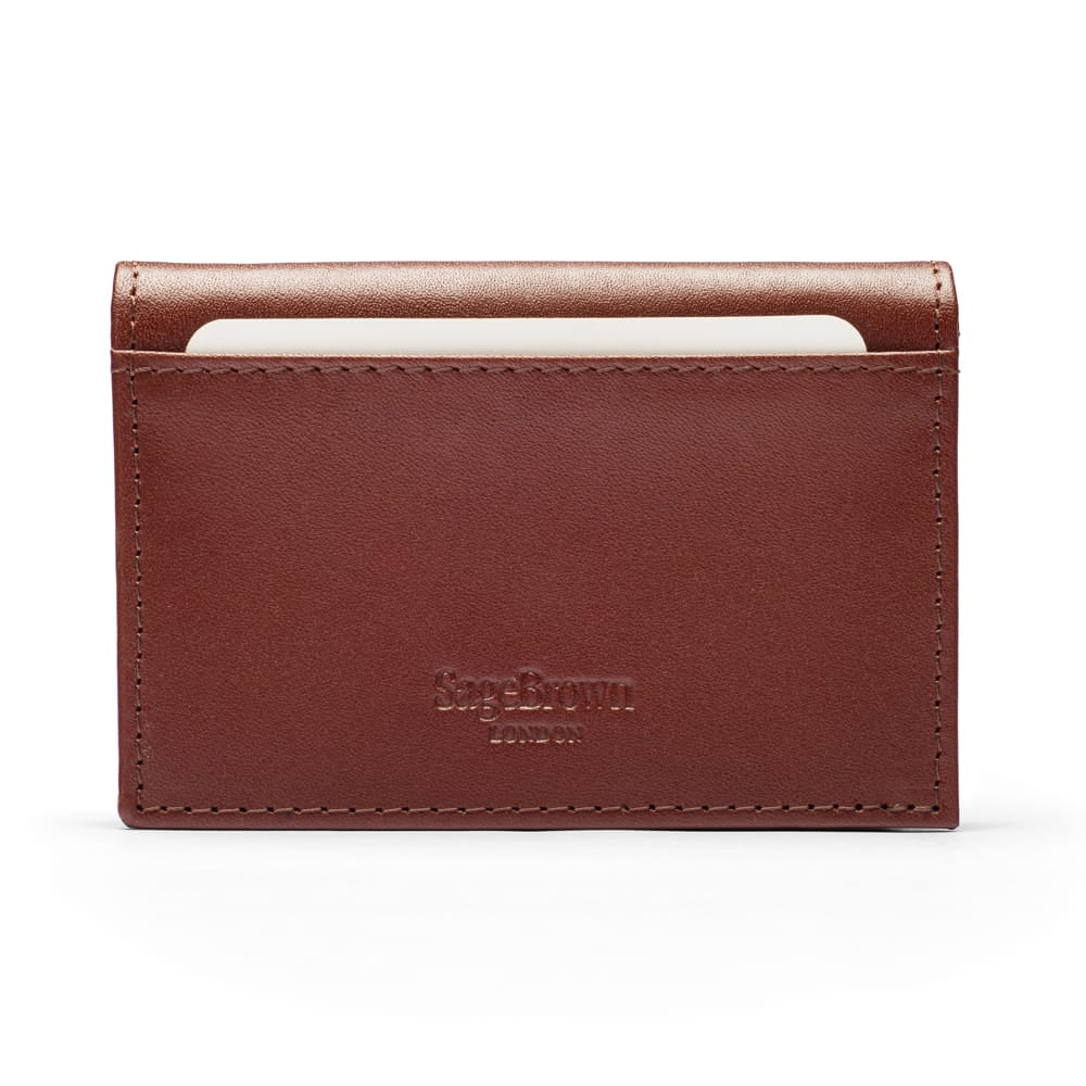 Leather business card holder, dark tan, back