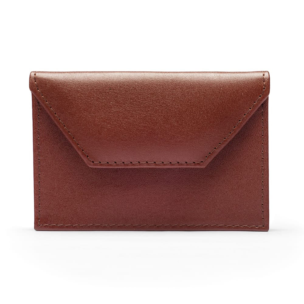 Leather business card holder, dark tan, front