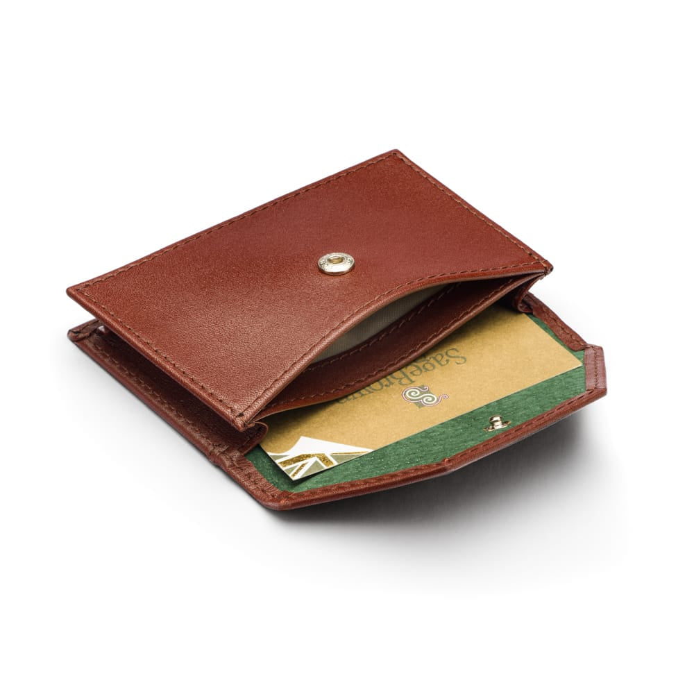 Leather business card holder, dark tan, inside