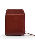 Leather card case with zip, dark tan, front