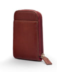 Leather card case with zip, dark tan, front view