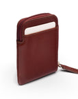 Leather card case with zip, dark tan, back