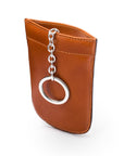 Leather key case with squeeze spring opening, havana tan, front