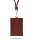 Leather lanyard ID card holder, dark tan, back