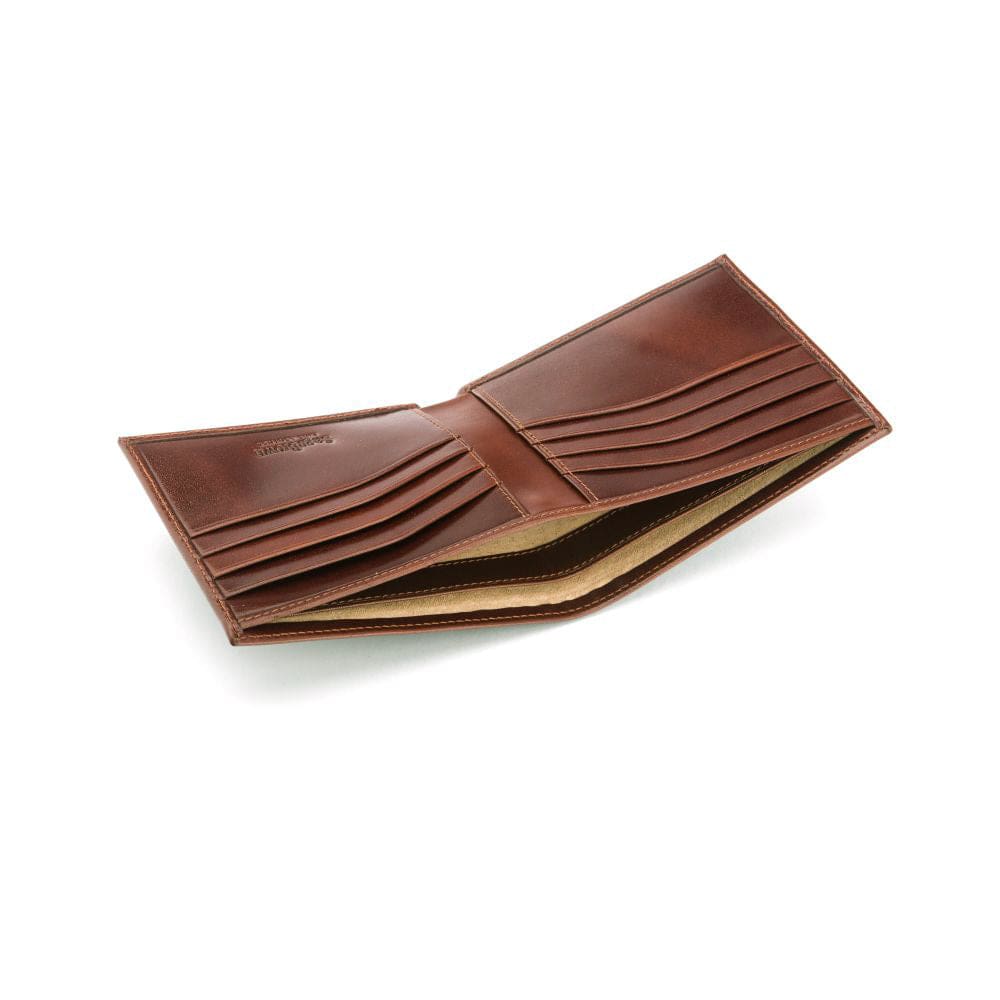 RFID leather wallet for men, dark tan, open