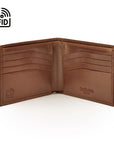 RFID leather wallet for men, dark tan, inside