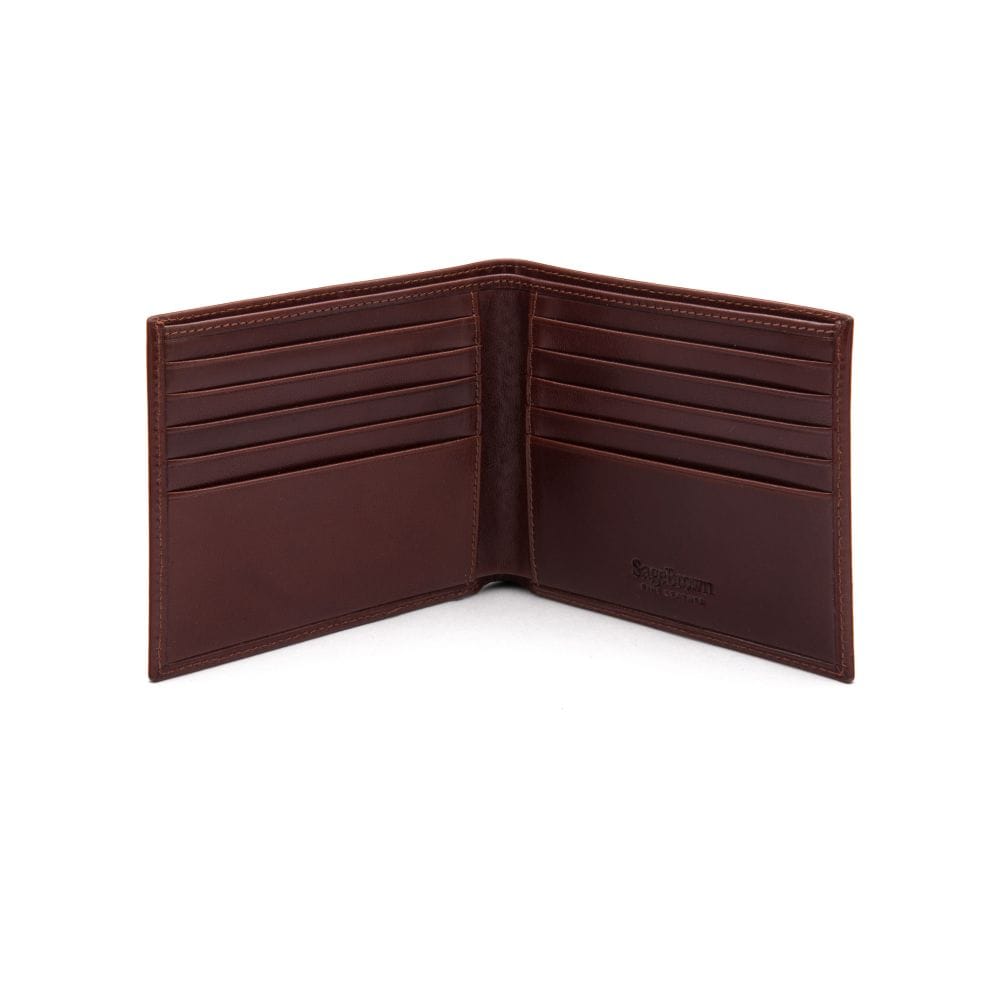 Men's RFID wallet with 10 CC, dark tan, open