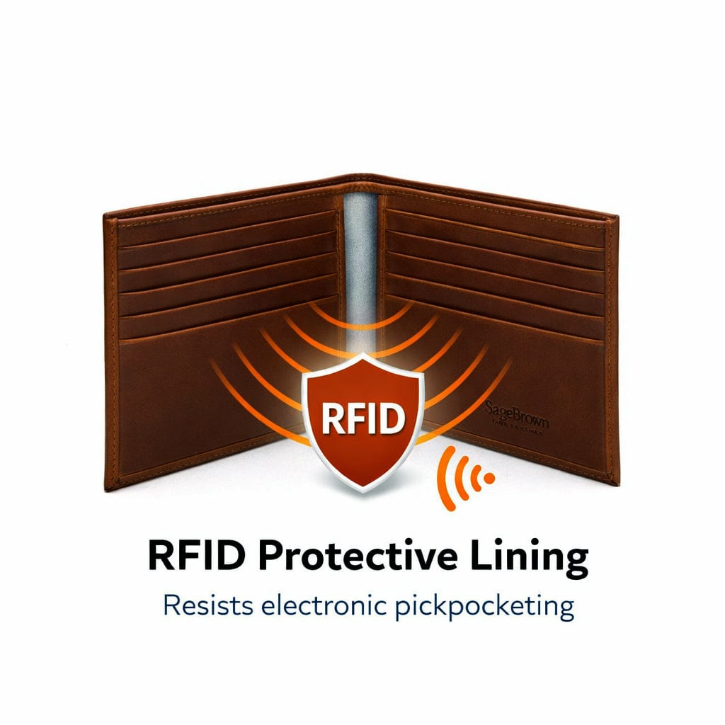 Men's RFID wallet with 10 CC, dark tan, rfid protection