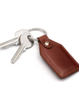 Rectangular leather key fob, dark tan, front