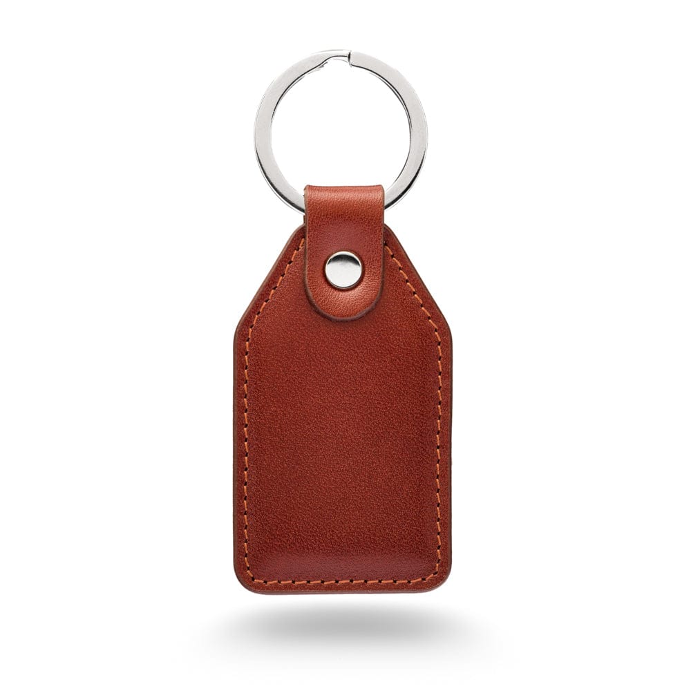 Rectangular leather key fob, dark tan, front