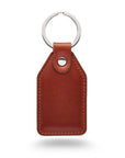 Rectangular leather key fob, dark tan, front