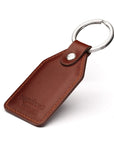 Rectangular leather key fob, dark tan, back