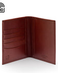 RFID leather passport holder, dark tan, inside view