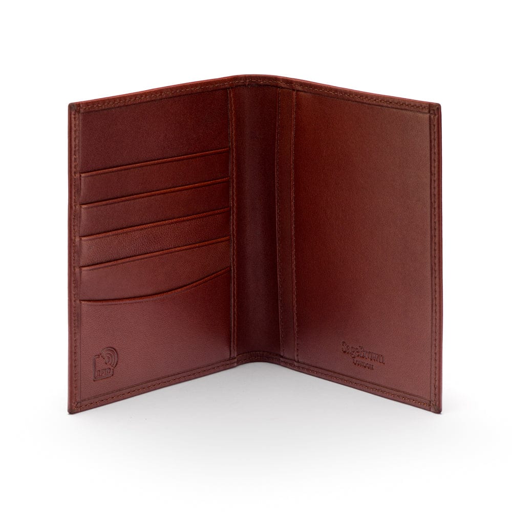 RFID leather passport holder, dark tan, inside