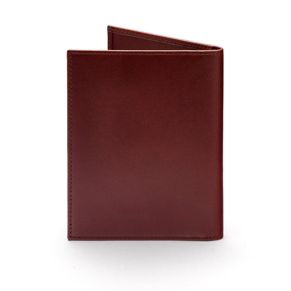 RFID leather passport holder, dark tan, back view