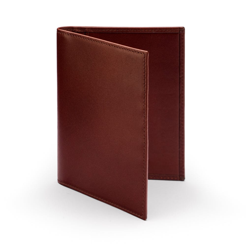 RFID leather passport holder, dark tan, front