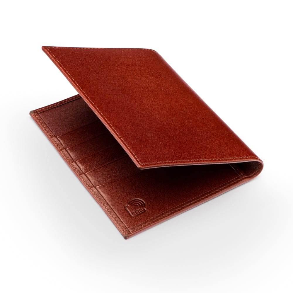 RFID leather passport holder, dark tan, back