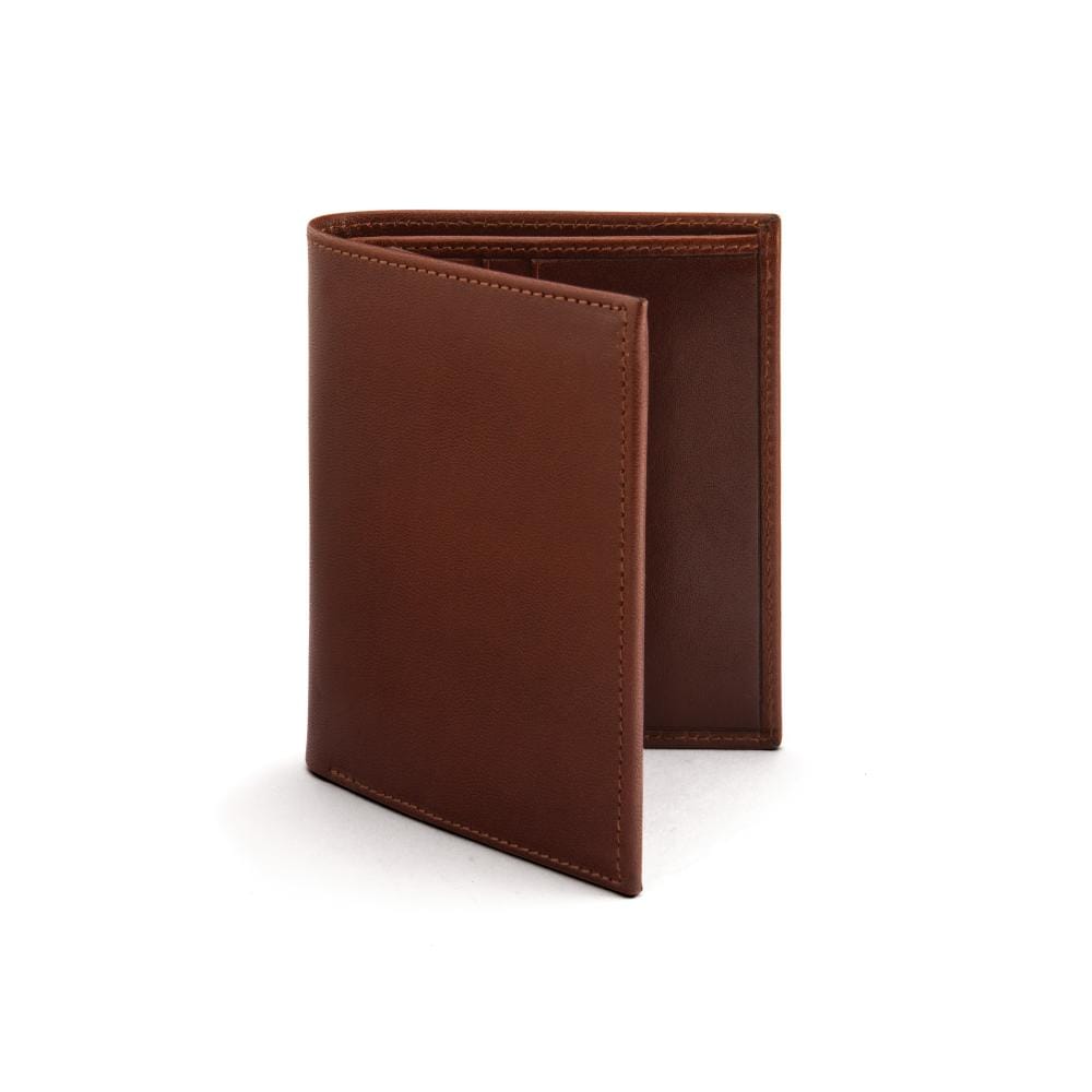 RFID leather wallet with ID, 9 CC, dark tan, front