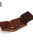 RFID leather wallet with ID, 9 CC, dark tan, open
