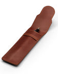 Single leather pen case, dark tan, open