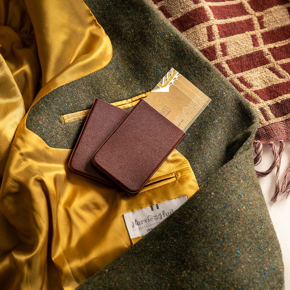 Pull apart business card holder, dark tan, lifestyle view