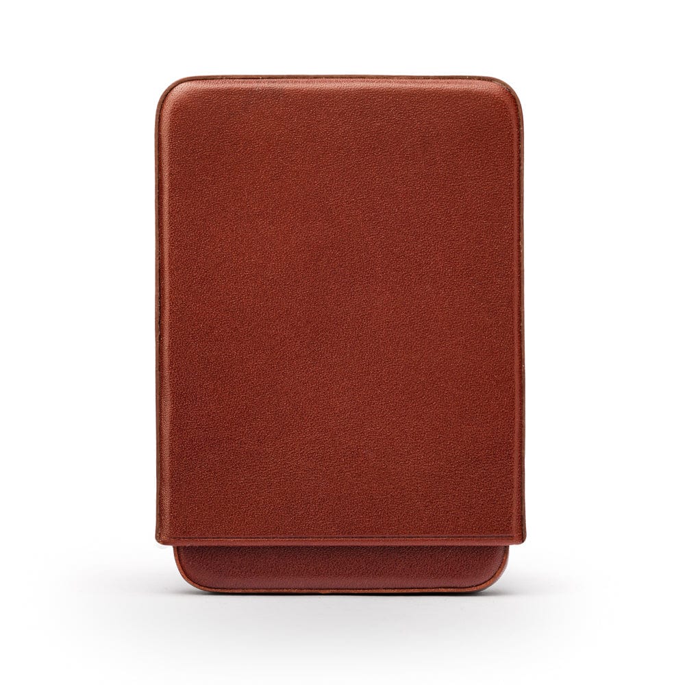 Pull apart business card holder, dark tan, front