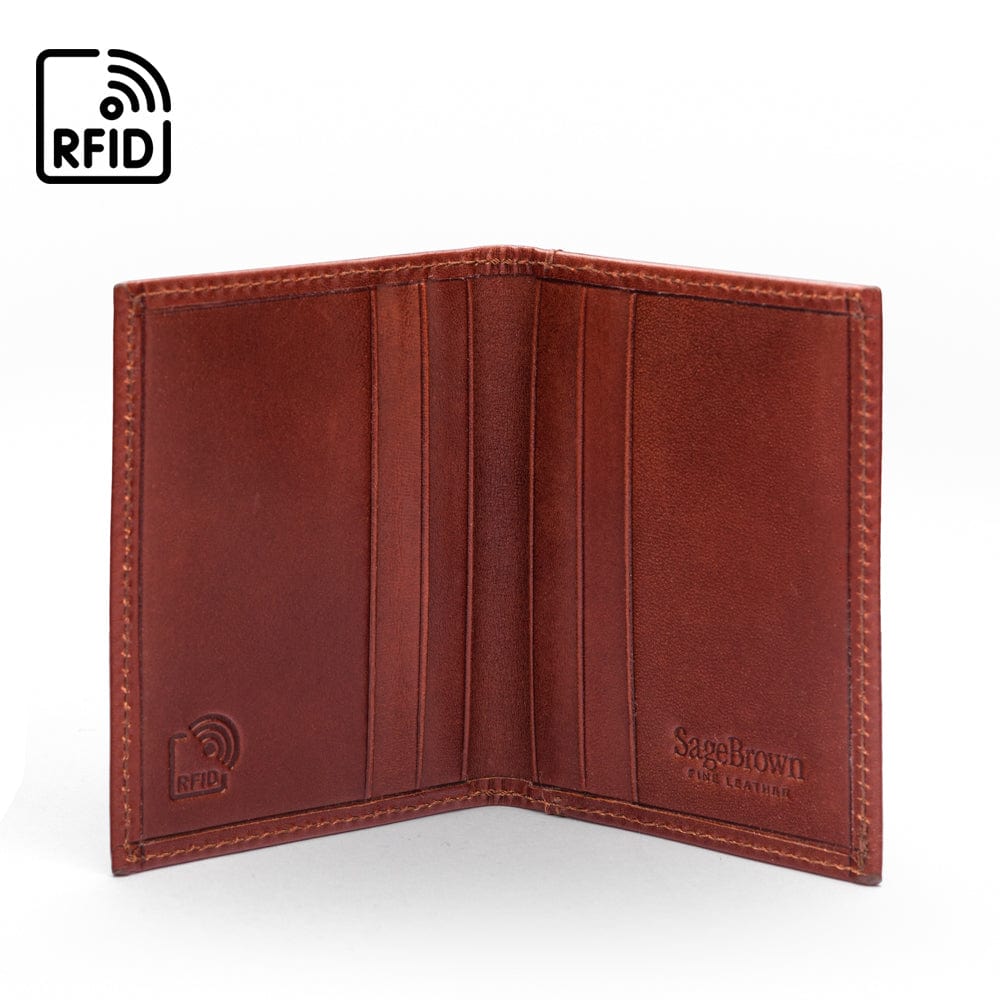 Slim Leather Credit Card Wallet With RFID Protection - Dark Tan