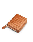 Small zip around woven leather accordion purse, tan, front