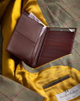 Slim tall leather suit wallet, dark tan, lifestyle