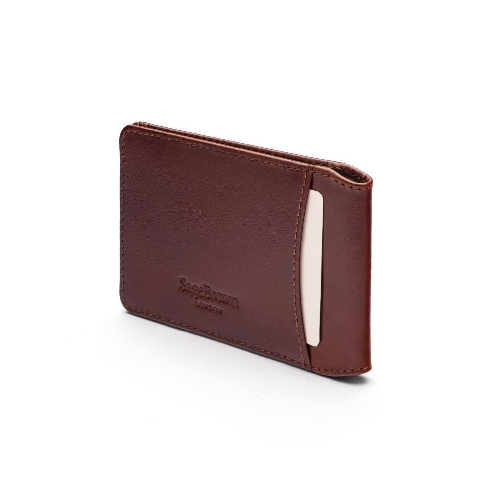 Leather Oyster card, dark tan with cream, back