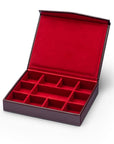 Large Leather Cufflink And Jewellery Box,  Dark Tan With Red, inside