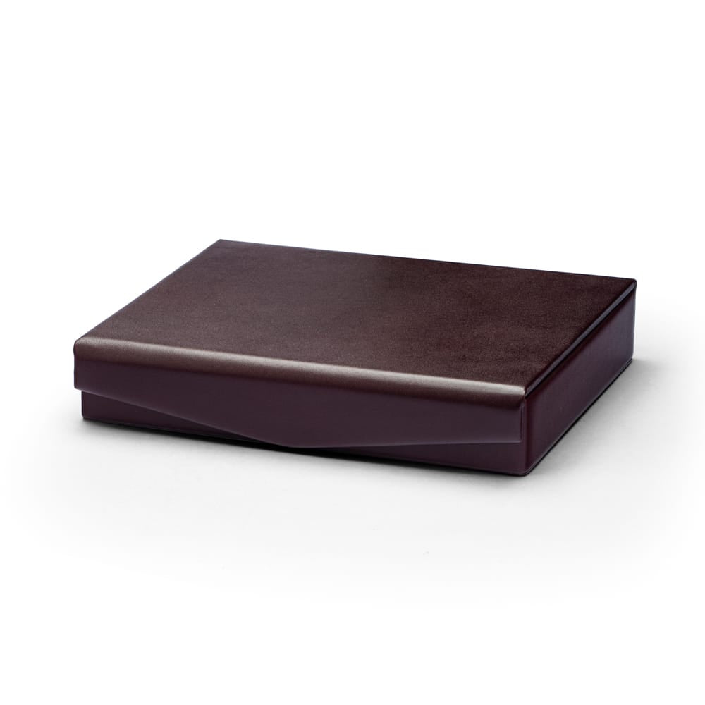 Large Leather Cufflink And Jewellery Box - Dark Tan With Red, front