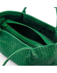 Woven leather slouchy bag, emerald, inside