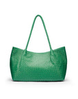 Woven leather slouchy bag, emerald, front view