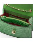 Leather chain bag, emerald croc, inside