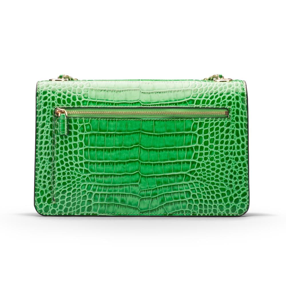 Leather chain bag, emerald croc, back