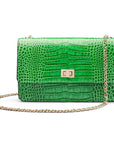 Leather chain bag, emerald croc, front