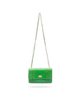 Leather chain bag, emerald croc, with long chain strap