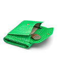 Large leather purse with 15 CC, emerald croc, coin purse