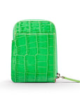 Leather card case with zip, emerald croc, front