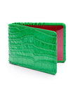 Leather Oyster card holder,emerald croc, front