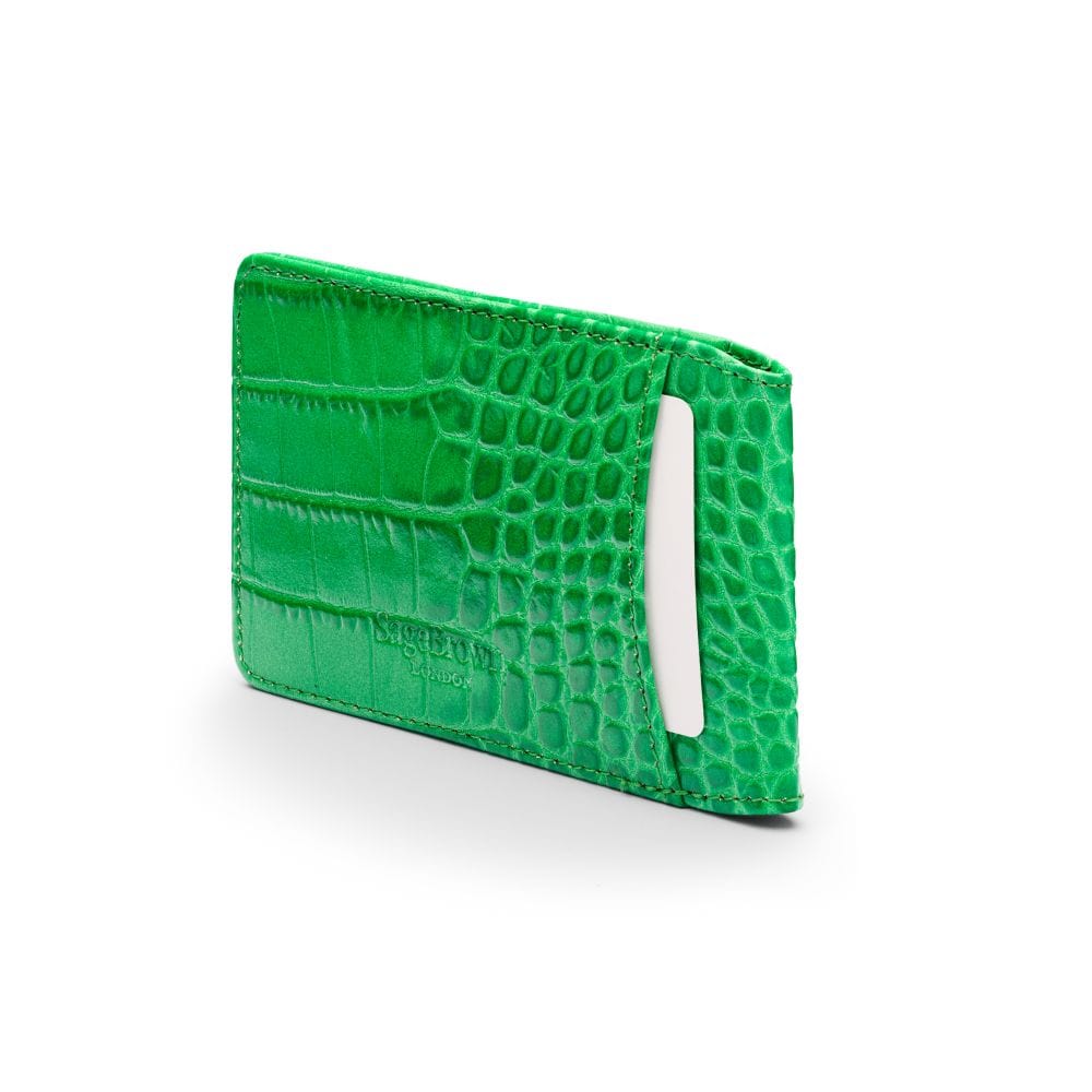 Leather Oyster card holder,emerald croc, back
