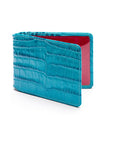 Leather Oyster card holder,turquoise croc, front