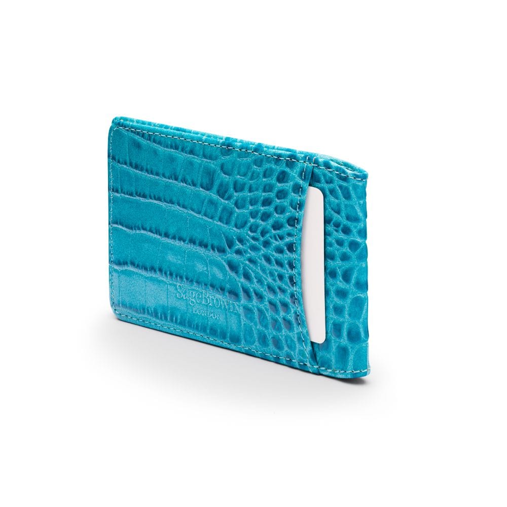Leather Oyster card holder,turquoise croc, back