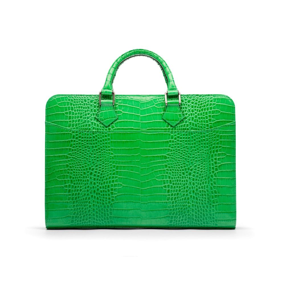 Leather Trinity 13" laptop briefcase, emerald croc, front