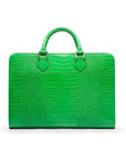 Leather Trinity 13" laptop briefcase, emerald croc, front