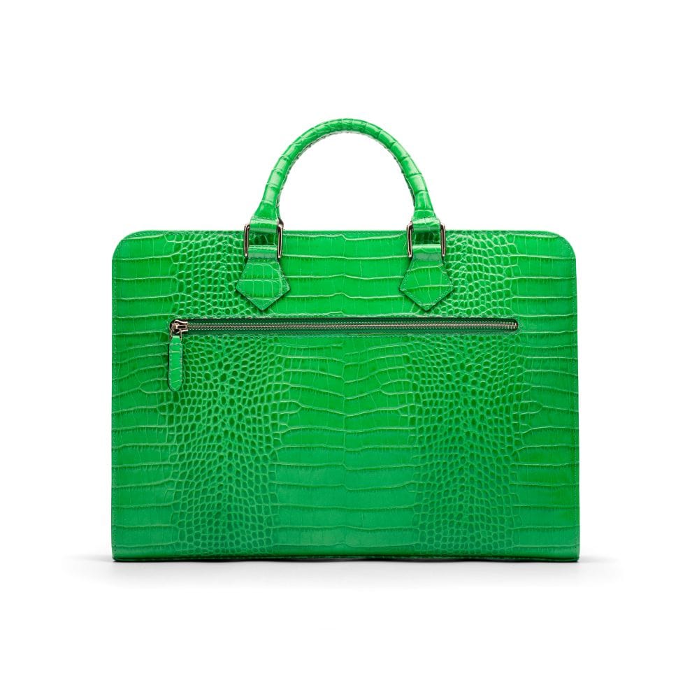 Leather Trinity 13" laptop briefcase, emerald croc, back