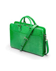 Leather Trinity 13" laptop briefcase, emerald croc, side